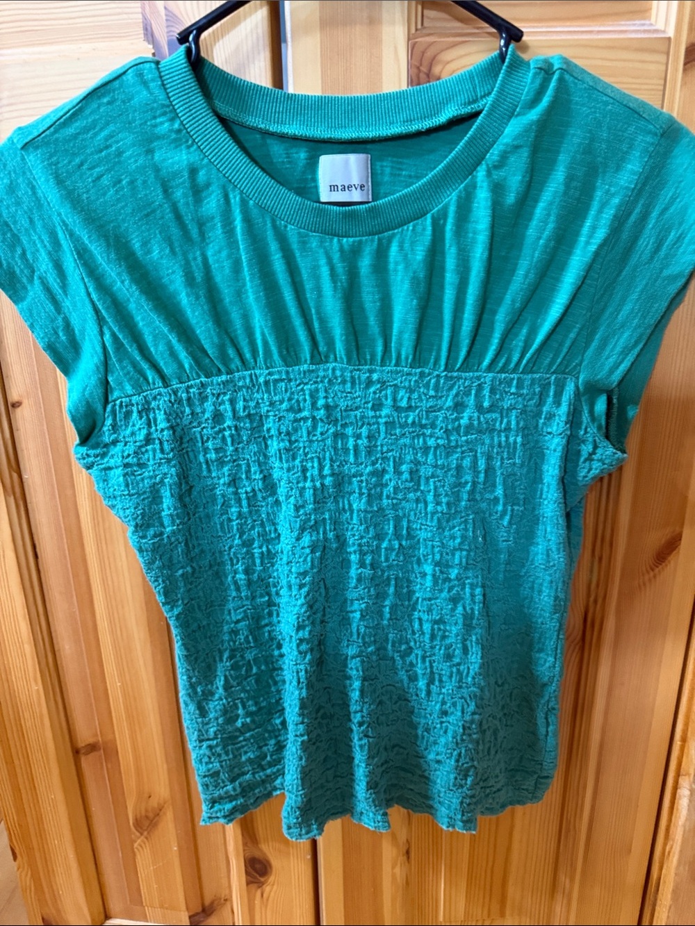 Maeve Teal Textured Cap-Sleeve Top